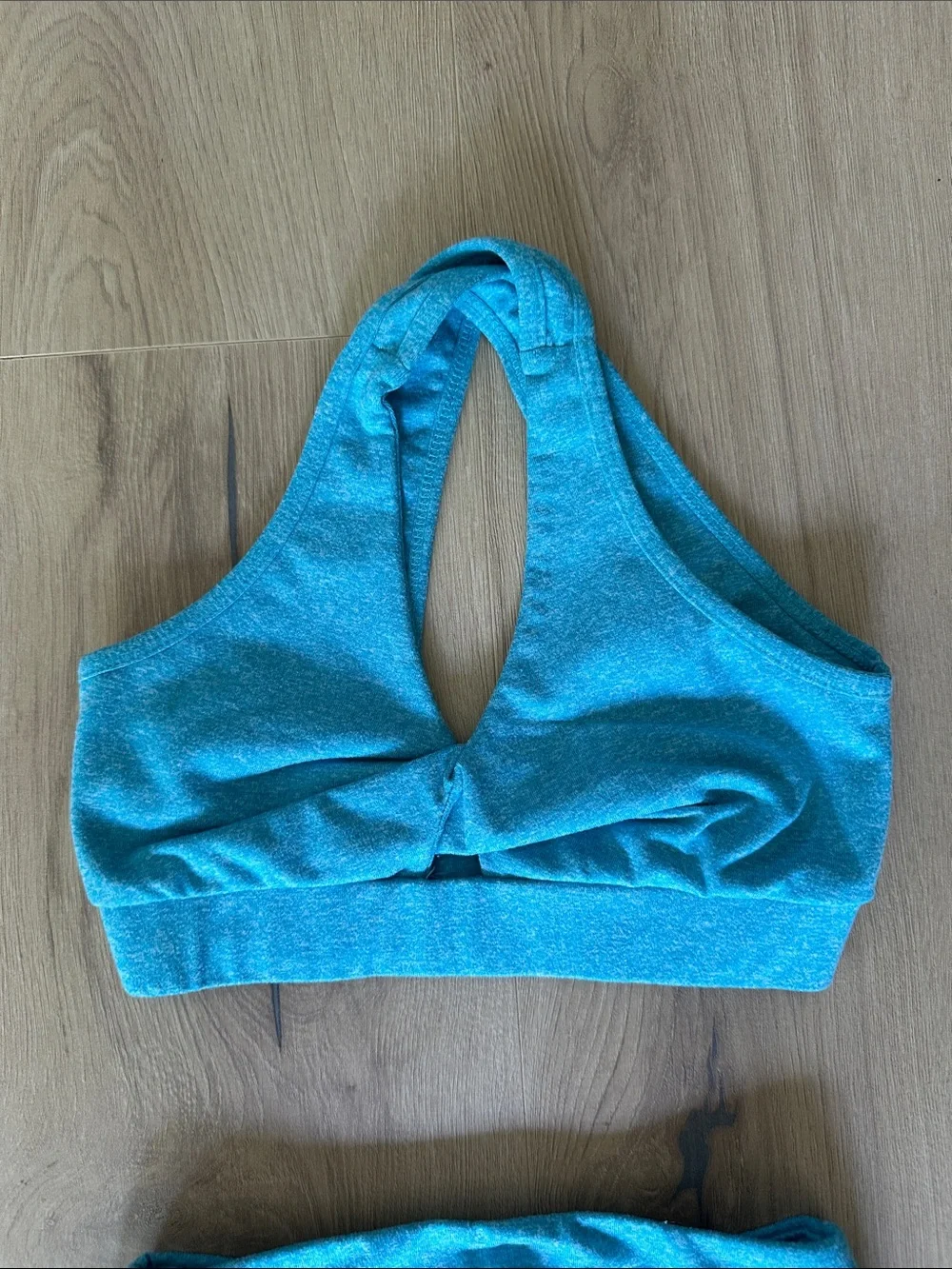Girls Shimmery Teal Dance Set — Halter Crop Top & High-Waist Leggings
